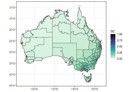 Figure 2. The comprehensive geographical complexity of variables Gini, Induscale, IT, Income, Sexrat, Houseown, Indemp, Indcom and Hiedu.